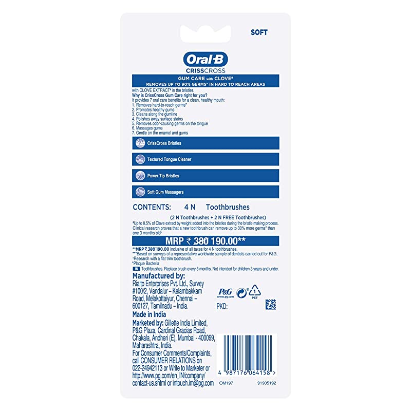 Oral-B Criss Cross Clove Extract Toothbrush (Buy 2 Get 2 Free)