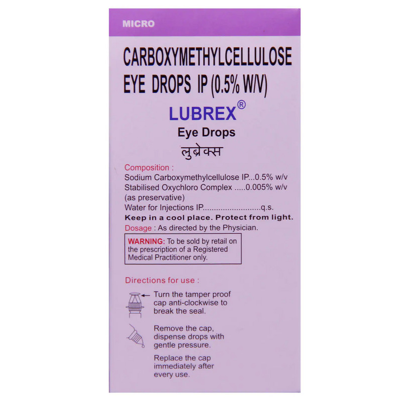 Lubrex Eye Drops 10ml contains Carboxymethylcellulose 0.5% w/v