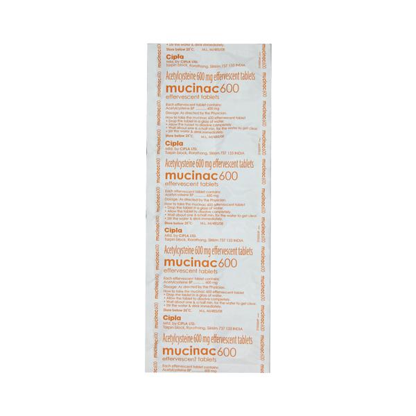 Mucinac 600 Orange Sugar Free Effervescent Tablet (Strip of 10)