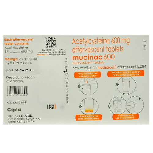 Mucinac 600 Orange Sugar Free Effervescent Tablet (Strip of 10)