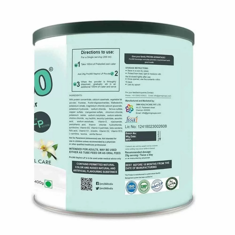 Pro360 Nephro Low Protein Vanilla Blend for Renal Care 400g