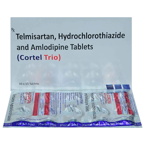 Cortel Trio Tablet (Strip of 15) contains Telmisartan 40mg, Amlodipine 5mg, Hydrochlorothiazide 12.5mg