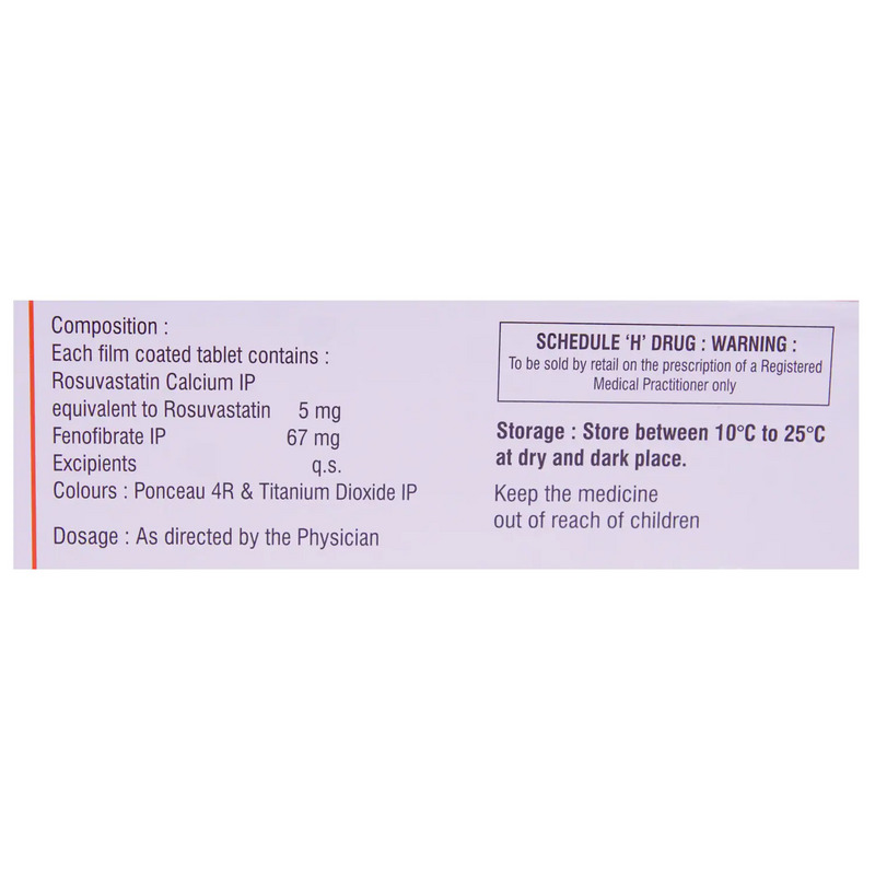 Crevast-F5 Tablet (Strip of 10) contains Rosuvastatin 5mg, Fenofibrate 67mg