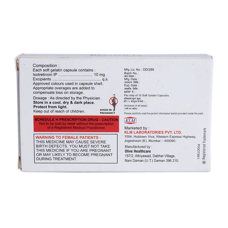 Resoten 10 Capsule (Strip of 10) contains Isotretinoin 10mg