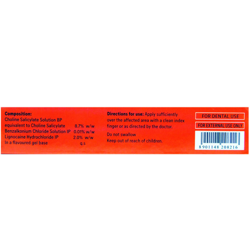 Dologel-CT Gel 10g contains Choline Salicylate 8.7% w/w, Lidocaine 2% w/w