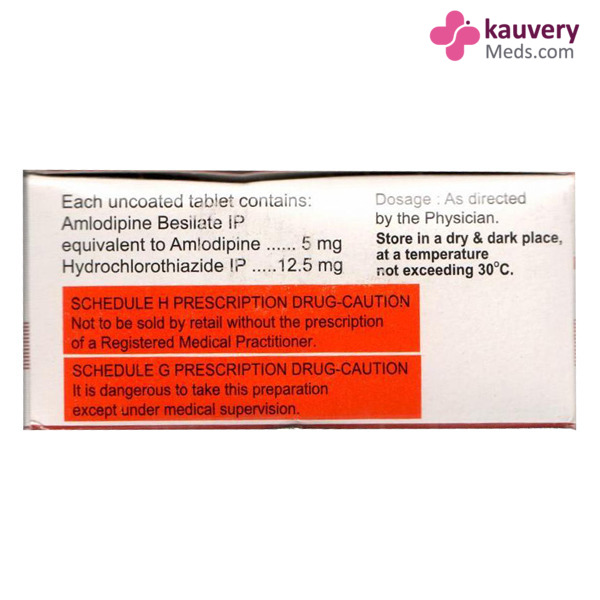 Amlong-H Tablet (Strip of 10) contains Amlodipine 5mg, Hydrochlorothiazide 12.5mg