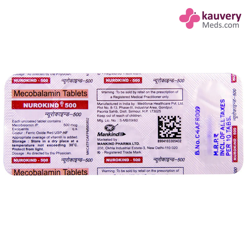 Nurokind 500 Tablet (Strip of 10) contains Mecobalamin 500mcg