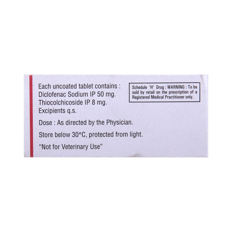 Dynapar MR 8 Tablet (Strip of 10) contains Thiocolchicoside 8mg, Diclofenac 50mg