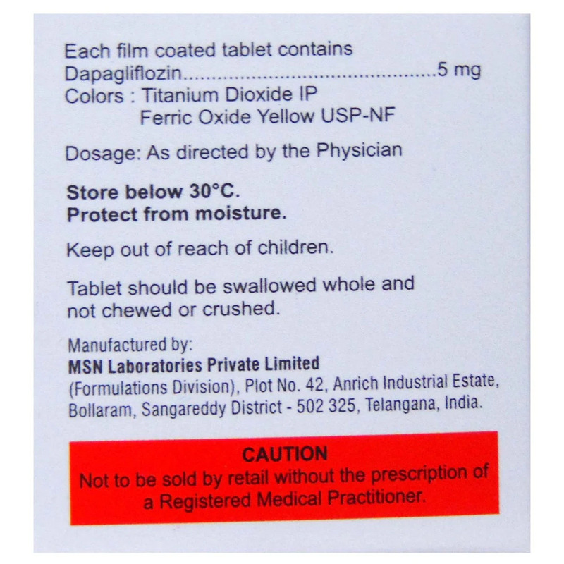 Gluxit 5 Tablet (Strip of 10) contains Dapagliflozin 5mg