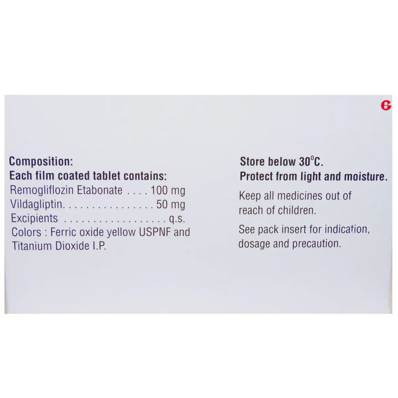 Remo-V Tablet (Strip of 10) contains Remogliflozin Etabonate 100mg, Vildagliptin 50mg