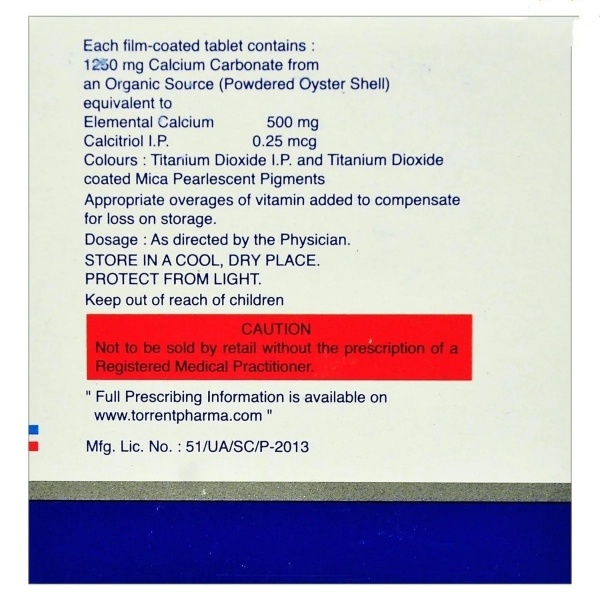 Shelcal CT Tablet 15's contains Calcitriol 0.25mcg, Calcium 500mg