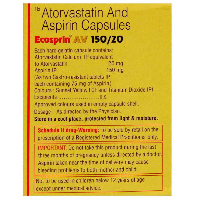 Ecosprin AV 150/20 Capsule (Strip of 10) contains Aspirin 150mg, Atorvastatin 20mg