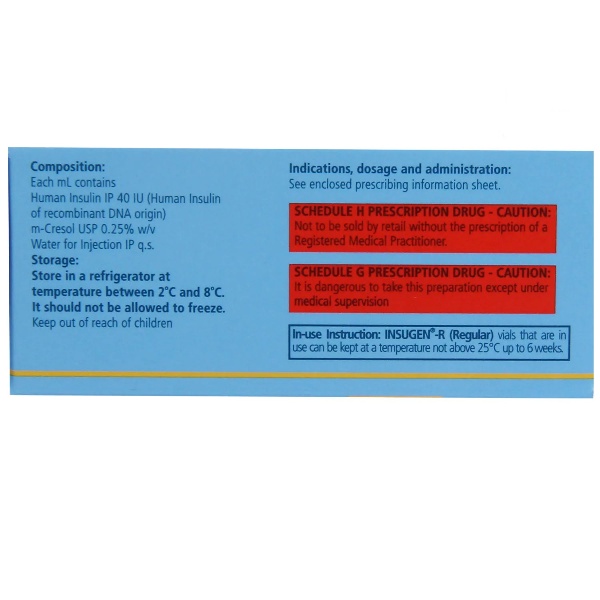 Insugen-R 40IU/ml Solution for Injection 10ml contains Human Insulin 40IU