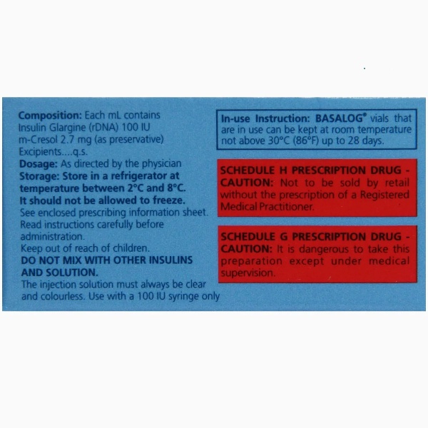 Basalog 100IU/ml Injection 3ml contains Insulin Glargine 100IU/ml