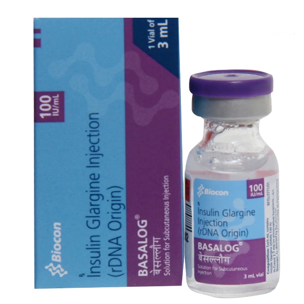 Basalog 100IU/ml Injection 3ml used for treatment of type 1 and 2 diabetes mellitus