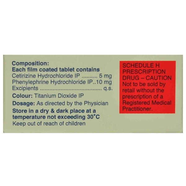 Alerid D Tablet (Strip of 10) contains Cetirizine 5mg, Phenylephrine 10mg