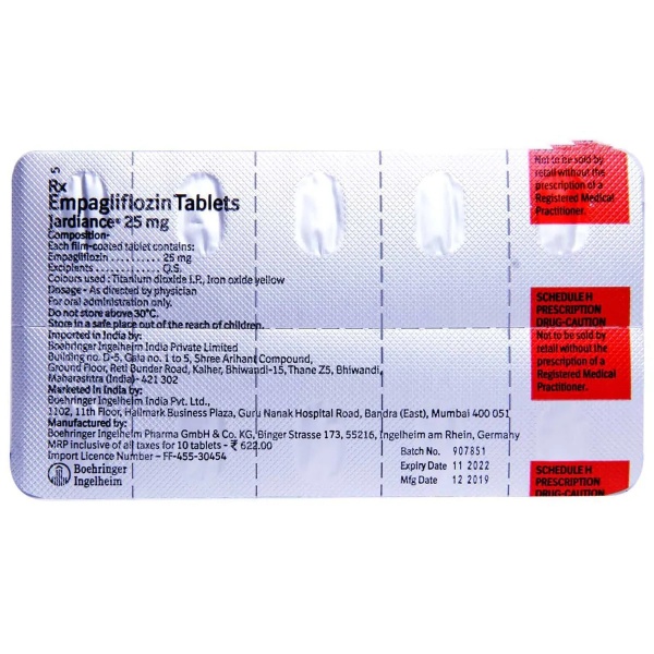 Jardiance 25mg Tablet 10's contains Empagliflozin 25mg