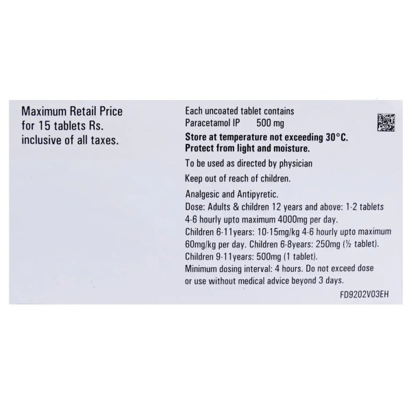 Calpol 500mg Tablet (Strip of 15) contains Paracetamol 500mg