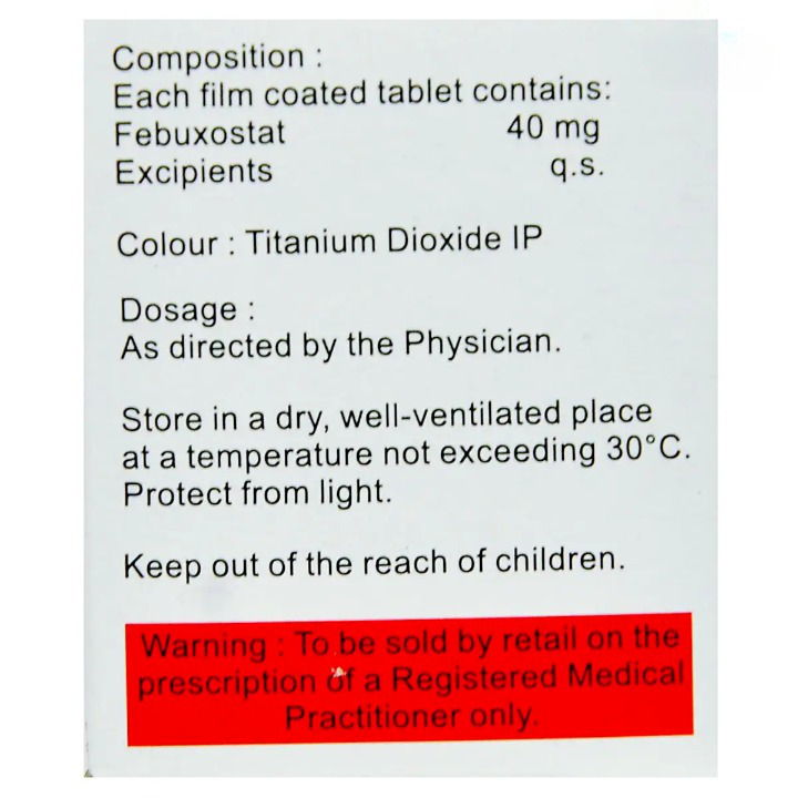 Feburic 40 Tablet (Strip of 15) contains Febuxostat 40mg