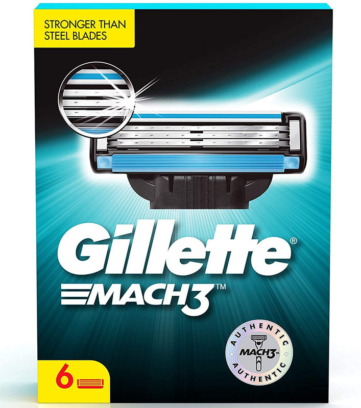 Gillette Mach3 Shaving Blade Cartridge (Pack of 6) with 3 strong blades that last upto 15 shaves