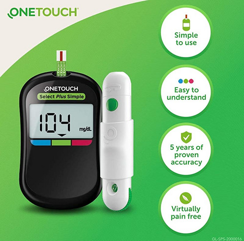 OneTouch Select Plus Simple Black Glucometer (10 Free Strips)