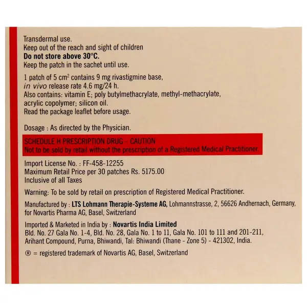 Exelon Transdermal Patch 5 contains Rivastigmine 4.6mg