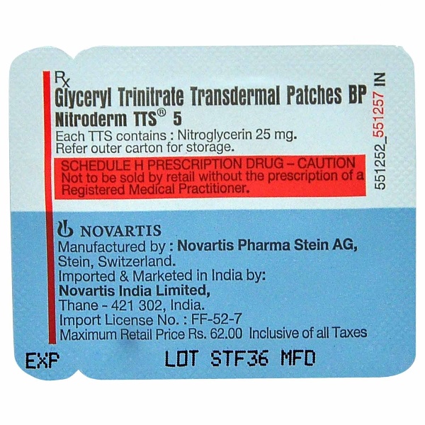 Nitroderm TTS 5 Transdermal Patch used for the treatment of angina