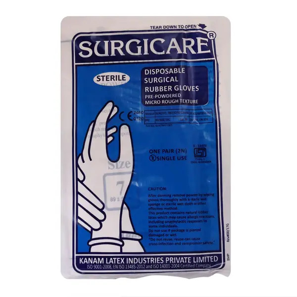 Surgicare Disposable Sterile Rubber Gloves (Size 7)