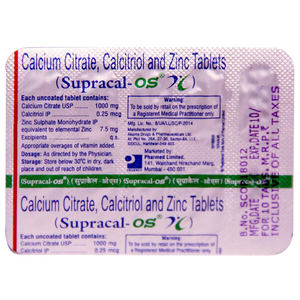 Supracal OS Tablet 10's used for the treatment of calcium deficiency