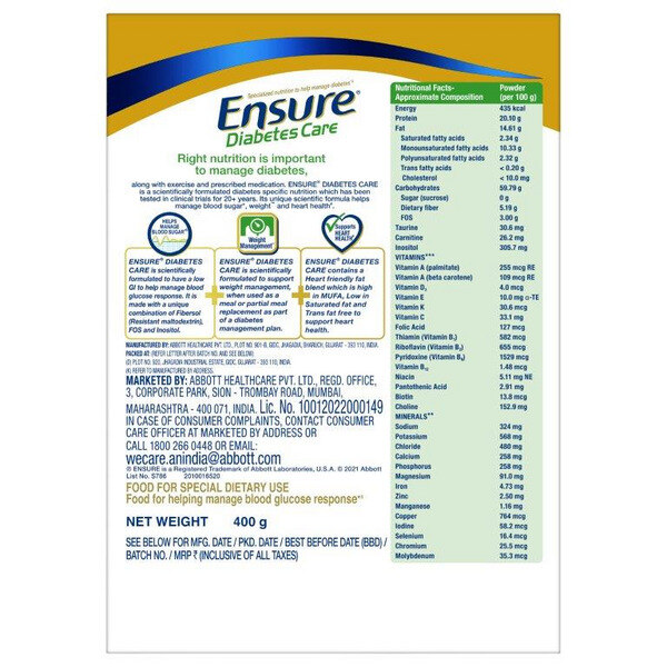 Ensure Diabetes Care Chocolate Powder 400g (Refill Pack)