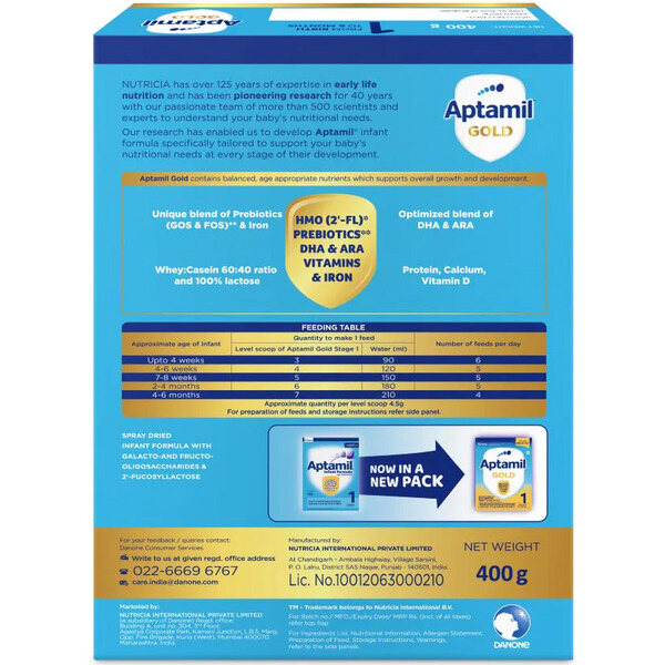 Aptamil Gold Stage 1 Infant Formula Powder 400g Refill (upto 6 months)