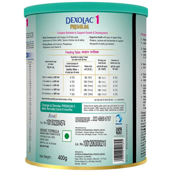 Dexolac Premium Stage 1 Powder 400g Tin (upto 6 months)