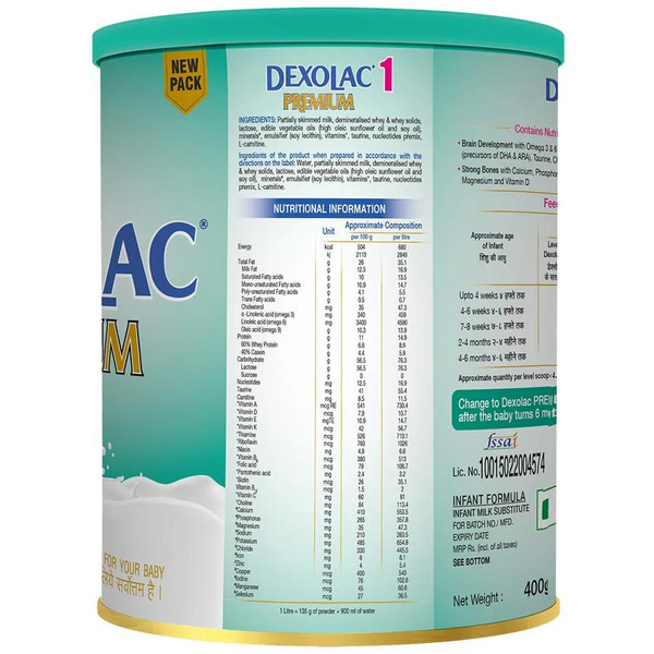 Dexolac Premium Stage 1 Powder 400g Tin (upto 6 months)