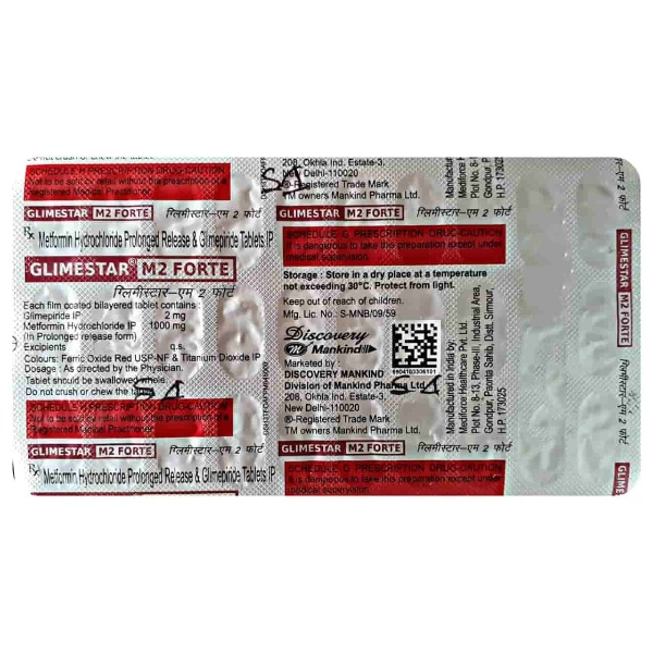 Glimestar M2 Forte Tablet 30's used for the treatment of Type 2 diabetes mellitus