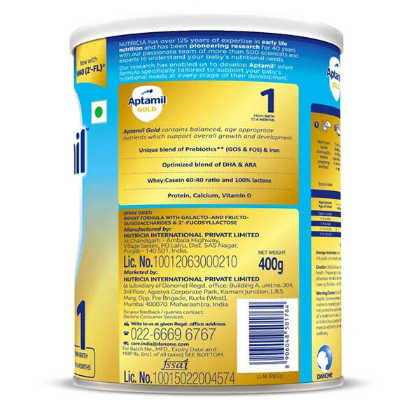 Aptamil Gold Stage 1 Infant Formula Powder 400g Tin (upto 6 months)