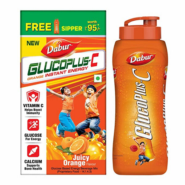 Dabur GlucoPlus-C Orange Flavoured Energy Boost Drink 1kg (with Free Sipper)