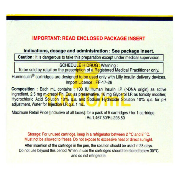 Huminsulin R 100IU/ml Cartridge 3ml