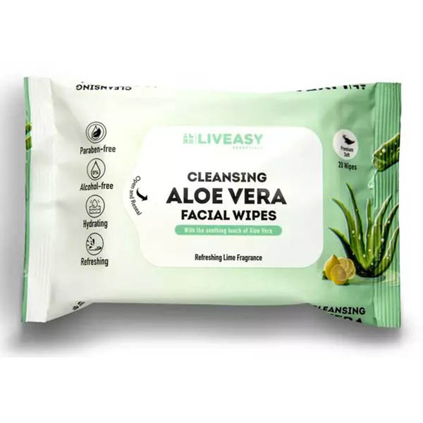 Liveasy Essentials Aloe Vera Refreshing And Cleansing Face Wipes 20's